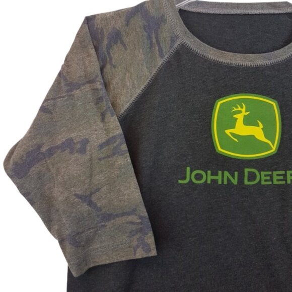 JOHN DEERE Tee Shirt Youth Large Y/L Unisex 3/4 raglan sleeve camo farm country - Picture 6 of 12